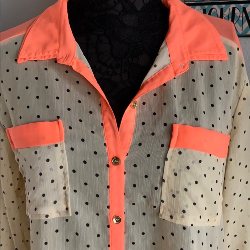 Democracy long sleeve polka dot blouse size large - Picture 3 of 15